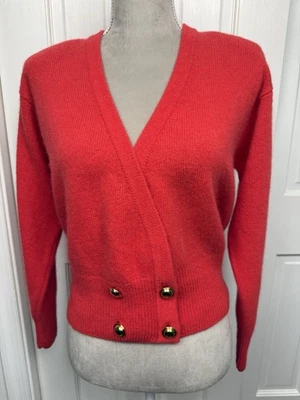VTG Womens Lambswool Angora V Neck  Cardigan Poppy Red Size PM Preppy Retro - Image 1 of 4