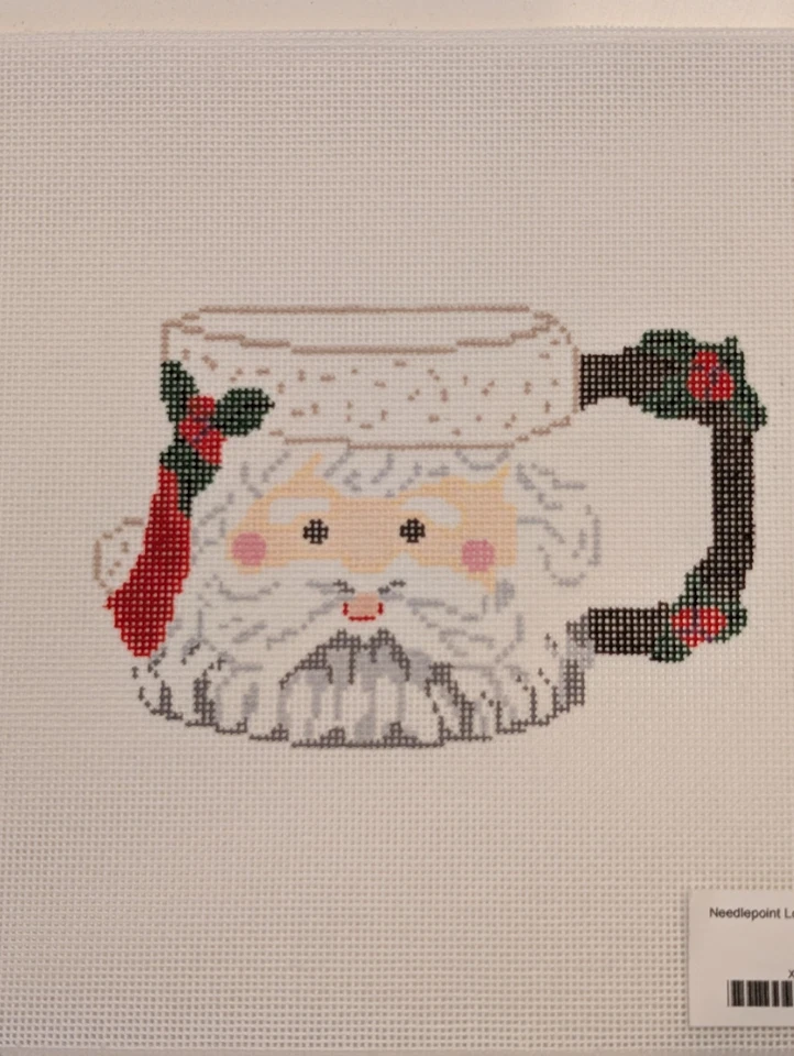 Lisa Worrall of Prairie Designs Santa Mug Needlepoint canvas - Image 1 of 1