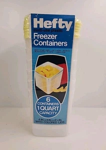 Vintage Hefty Freezer Containers Quart 6 Pack w/ Lids NEW SEALED NOS - Picture 1 of 4