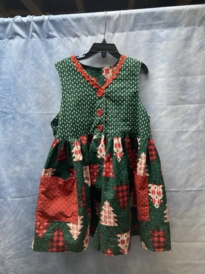 Conjunto de Navidad Hecho a Mano Vintage Años 70 Niñas Pierna Ancha Mameluco Parece Vestido Foto 1 de 4