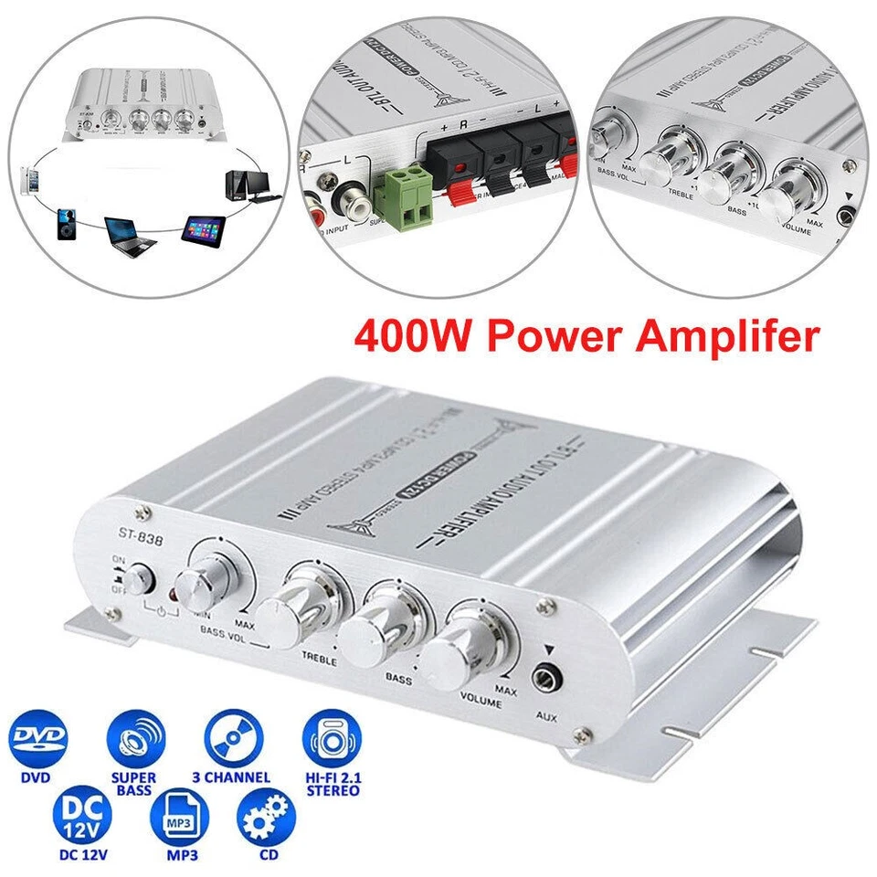 VIPIH 400W Mini Verstärker HiFi Power Audio Stereo Bass Auto AMP AUX MP3