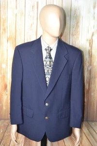 Vintage Burberrys Men Wool Navy Blue 2 Gold Metal Button Blazer Sz 42SH - Picture 1 of 12