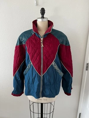 Vtg Women's 80s 90s Windbreaker Coat Jacket EAST WEST Retro Teal Burgundy Size L - Image 1 of 4