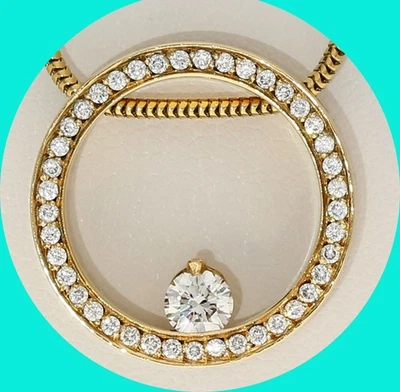 "Collar colgante círculo de diamantes naturales Movado .56CT 18K YG 18"" cajas de cadena" Foto 1 de 4