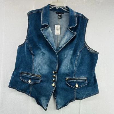 Chaleco vaquero Ashley Stewart azul para mujer talla 22-24 botones dorados nuevo con etiquetas Foto 1 de 4