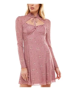 ULTRA FLIRT Womens Long Sleeve Tie Neck Short Party Fit + Flare Dress - Picture 1 of 6