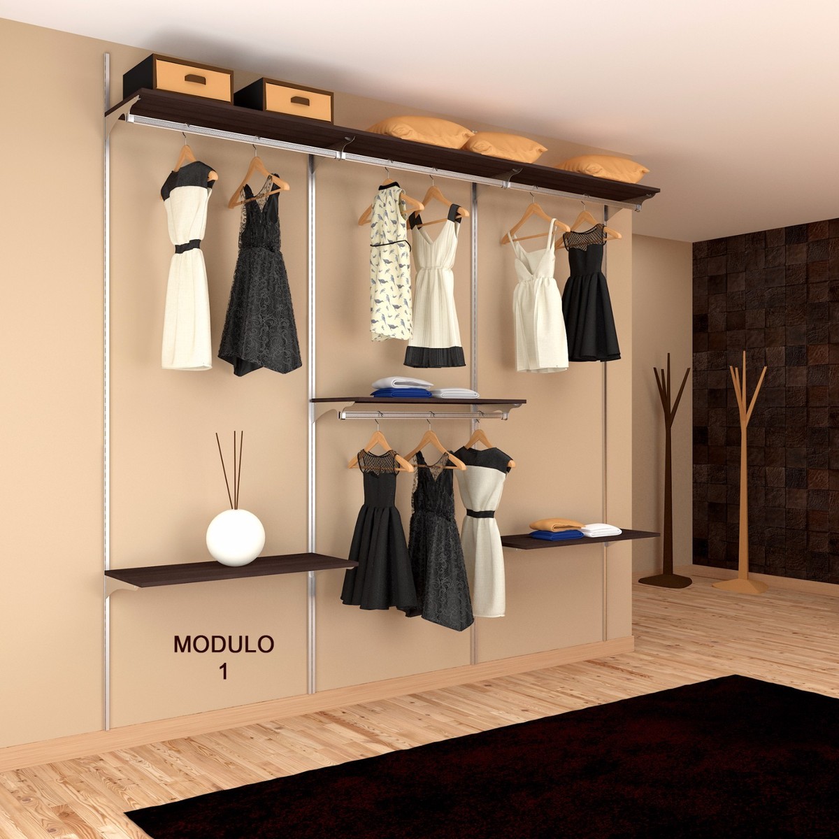 Guardaroba Con Ante - Cabina Armadio Con Appendiabiti, Cassetti E Ripiani, Bianco E Rovere (98x45x205 Cm)