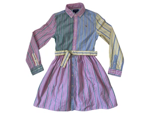 Polo Ralph Lauren Girls Pastel Long Sleeve Striped Belted Shirt Dress Size 12 - Picture 1 of 7