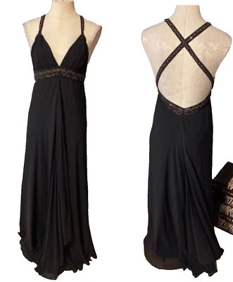 Vestido Temperley of London Negro 4 Pequeño Profundo Espalda en V Pura Seda Maxi Formal Largo Foto 1 de 4