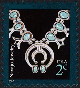 Blatt 20 NAVAJO SCHMUCK BRIEFMARKEN Indischer Türkis & Silber Kürbisblüte Halskette - Bild 1 von 4
