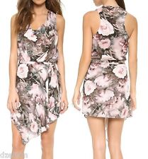 NWT $475 Haute Hippie Floral Print Silk Cowlneck Dress Size L