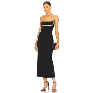 Paris Georgia Florain Dress in Black Leather Lime Small New Womens Midi Cocktail - Picture 1 of 18