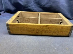 Coca Cola Crate Wooden Yellow Vintage 4 Slots for 6 Packs - Picture 1 of 9