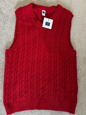 NEW 10 Janie and Jack Unisex Crimson Red Cable Pullover V Neck Knit Sweater Vest - Image 1 of 2