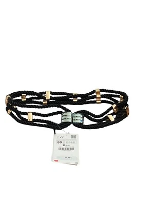 Cinturón de moda Zara para mujer cuerda negra metal dorado nuevo con etiquetas Foto 1 de 4