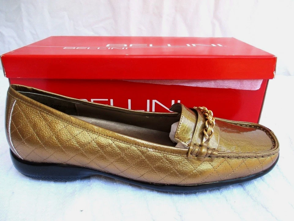 BELLINI..BRONZE..LEATHER..LOAFERS..FLATS..w GOLD TRIM..NWOB.7.5W. - Image 1 of 4