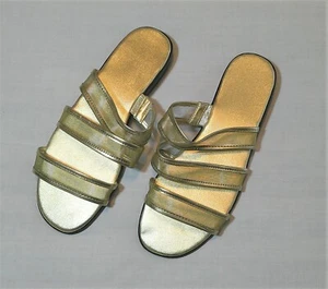 Vintage Summer Gold Mesh 3 Strap Slide Sandal Womens 3/4" Heel Size 8M - Picture 1 of 8