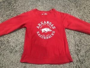 Vintage Champion Reverse Weave Womens Arkansas Razorbacks Sweatshirt Red Sooie - Picture 1 of 8