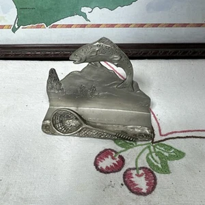 1997 Seagull Pewter Etain Zinn Canada Business Card Holder Trout Fishing Scene  - Picture 1 of 8