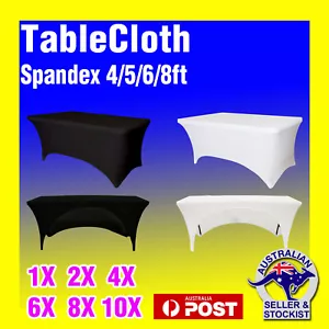 Tablecloth Spandex Stretch Rectangle White Black Trestle Event Market Wedding - Picture 1 of 7