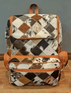 Handmade Cowhide Hair on Patchwork Backpack Bag Shoulder Bag Travel Gym Backpack - Picture 1 of 3