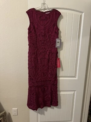 NWT JS Collections Soustache Cap Sleeve Maroon Midi Dress, Flounce Bottom, Sz 8 - Image 1 of 4
