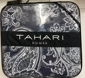 Tahari Dark Navy White Paisley Duvet Cover Set Full / Queen 3 Piece New - Picture 1 of 4