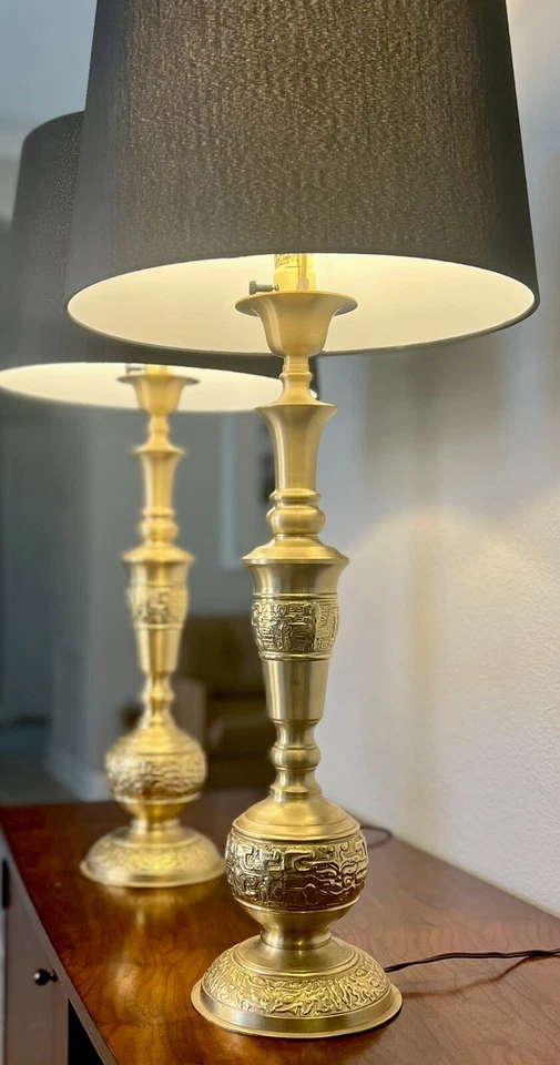 Precioso par de lámparas de latón estilo Paul Mont vintage como nuevas, estilo alto, MCM Foto 1 de 4