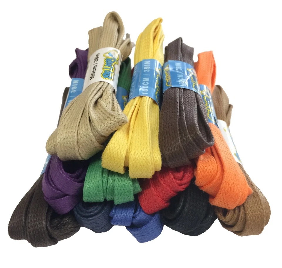 WAXED FLAT COTTON SHOE LACES SHOELACES - 8mm wide - 19 colours - FREE UK P&P! - Image 1 of 1