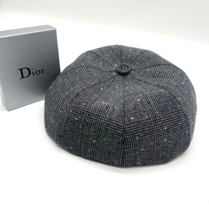 Dior Homme Beret Hat Oblique Lining Trotter Check Size S 23AW Gray - Picture 1 of 10