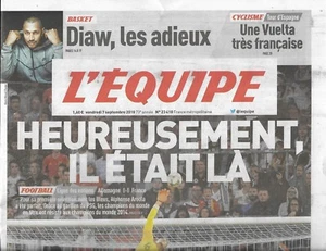 L'EQUIPE n°23418 07/09/2018 Equipe de France-Areola/ Boris Diaw/ Riffiod/ Meyer - Imagen 1 de 2