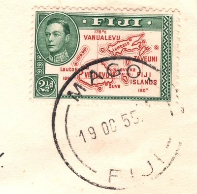 FIJI Cover KGVI 2½d ISLANDS MAP Stamp *MAGO* CDS Suva 1955 {samwells}XC388 - Image 1 of 4