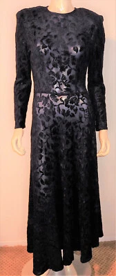 Винтажный темно-синий кружева платье 8 LS длинный флокированный бархат вечер коктейль - Изображение 1 из 4