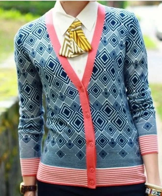 Cárdigan suéter geométrico de lana Tory Burch para mujer talla M Foto 1 de 4