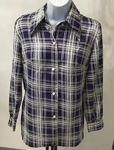 Vintage Women’s Size Small Bunny’s Casuals of Miami Blouse hand made blue white - Picture 1 of 18