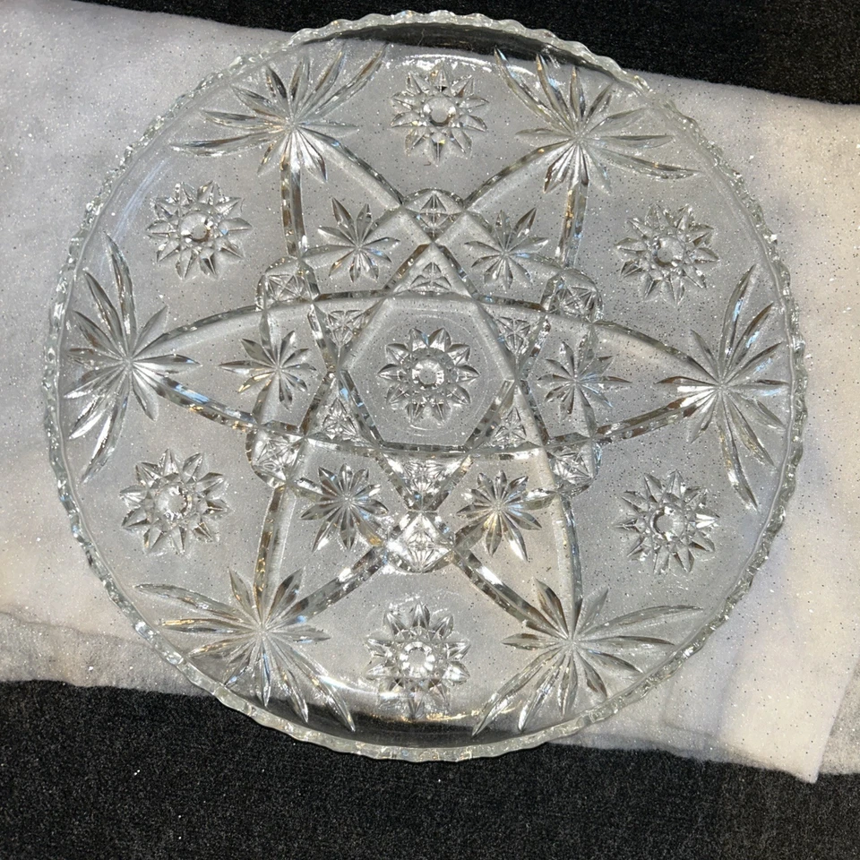 Vintage Anchor Hocking Round Crystal Glass 13 1/2” Serving Platter Prescut Plate - Image 1 of 1
