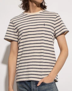 YSL Saint Laurent Striped Cassandre Cotton Jersey T Shirt - Size M - Cream - Picture 1 of 8