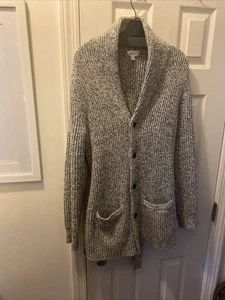 Club Monaco Men’s M Grey White Knit Button Up V Neck Sweater Coat Italian Yarn - Picture 1 of 7