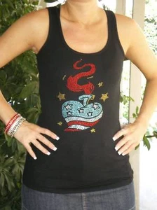 New USA FLAG TATTOO RHINESTONE TANK TOP Shirt Sz M - Picture 1 of 1