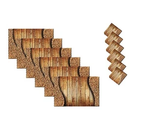 Wooden Print Dining Table Place Mats With Coaster Set Of 6 US - Picture 1 of 3