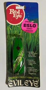 Red Eye Tackle Evil Eye 3F Green/Flake 2 3/4” Flutter Spoon 1/5oz Vintage Lure - Picture 1 of 2