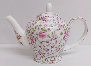Royal Chelsea Rose Teapot Fine Bone China 550ml 20oz Pink & Purple Floral UK - Picture 1 of 3