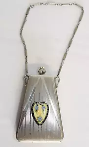 Borsa compatta Guilloche Rouge placcata argento vintage anni 20-30 - Foto 1 di 9