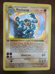 MACHAMP 1ST EDITION SHADOWLESS HOLO POKEMON CARD 8/102 BASE LP EX+ NM- - Picture 1 of 7