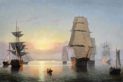 PINTURA AMERICANA BOSTON HARBOR SUNSET 1850-1855 DE FITZ HENRY LANE REPRO Foto 1 de 3