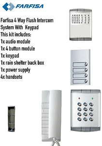Farfisa 4 Way Flush Intercom Audio/System Kit 1xIntercom 4xHandsets 1x Keypad - Picture 1 of 1