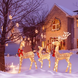 3 Piece Large Lighted Christmas Deer Family Set Outdoor Yard Decoration LED O0A1 - Picture 1 of 11