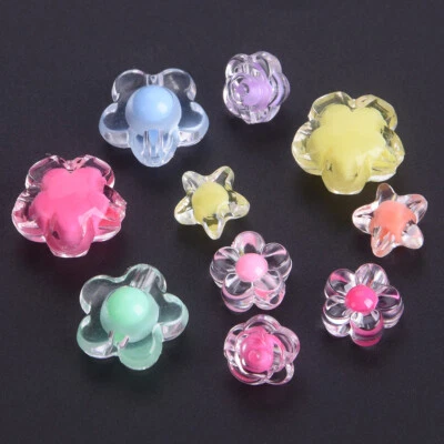 Mixed Candy Colors Star/Flower Shape Acrylic Plastic Loose Beads DIY Jewelry Lot - Image 1 of 2
