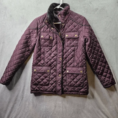 Jason Maxwell Jacket Womens Sz Medium Burgendy Quilted Fur Lined Puffer Coat - Image 1 of 4