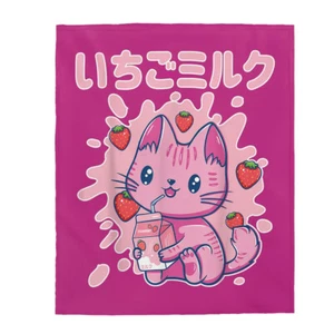Cartón de leche de fresa divertido retro años 90 japonés Kawaii Weeb manta de felpa regalo - Imagen 1 de 7